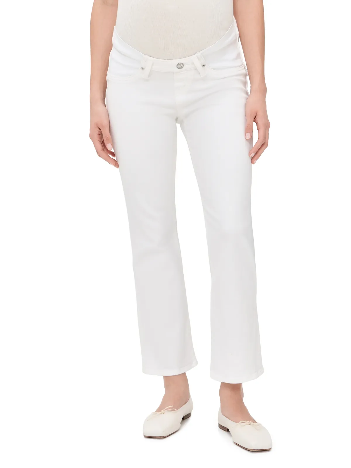 Madewell マタニティ ストレッチ フレア クロップ ジーンズ タイルホワイト - 画像1