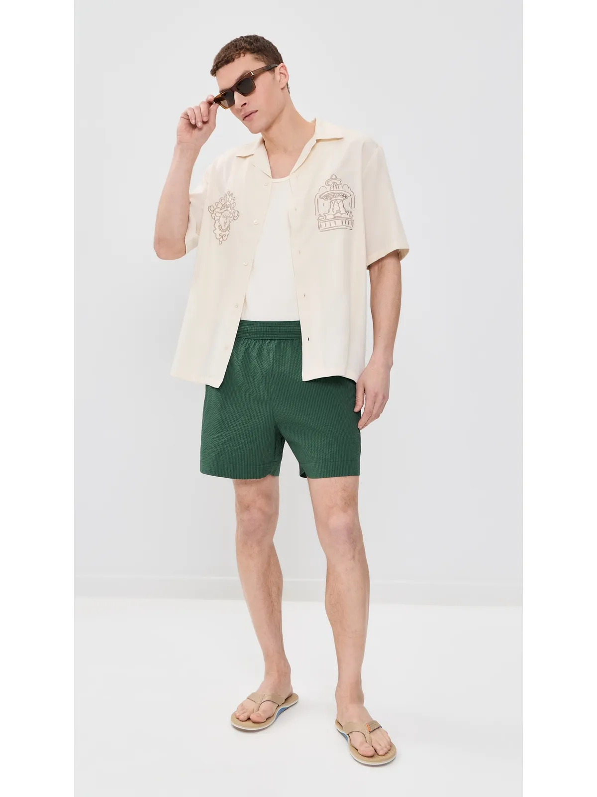 Maison Kitsuné シアサッカー スイムショーツ ボトルグリーン - 画像5