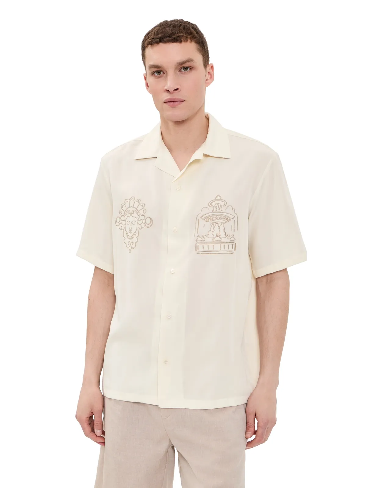 Maison Kitsuné パリジャン・モニュメント・リゾートシャツ クレイ - 画像1