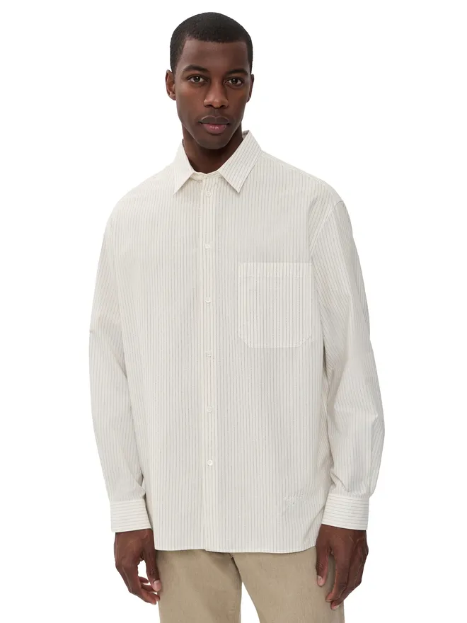 Maison Kitsuné Maison Kitsuné ストライプ柄オーバーサイズシャツ エクリュ/トープグレーの商品画像