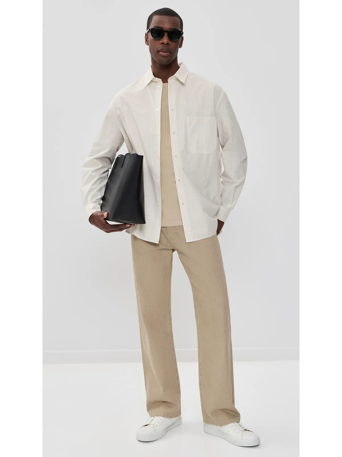 Maison Kitsuné ストライプ柄オーバーサイズシャツ エクリュ/トープグレー - 画像5