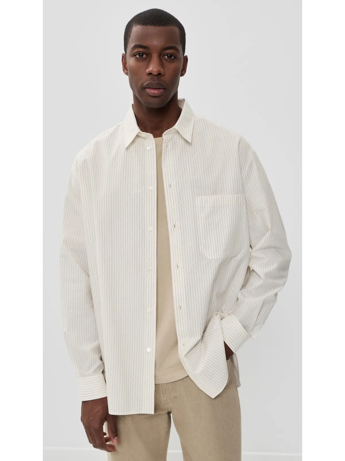 Maison Kitsuné ストライプ柄オーバーサイズシャツ エクリュ/トープグレー - 画像2