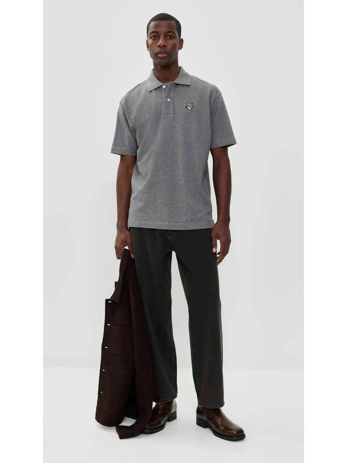 Maison Kitsuné グレー フォックスヘッド・パッチ付き コンフォート ポロシャツ - 画像5