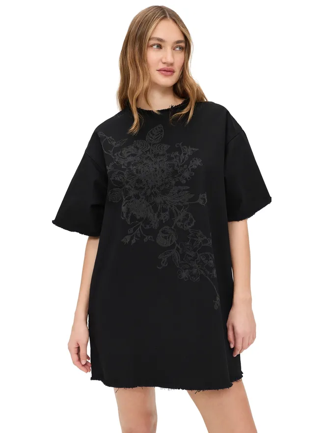 Marques ' Almeida Marques'Almeida 花柄ドリルTシャツドレス ブラックの商品画像