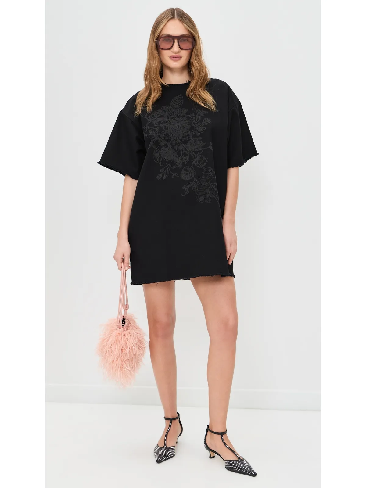 Marques'Almeida 花柄ドリルTシャツドレス ブラック - 画像5