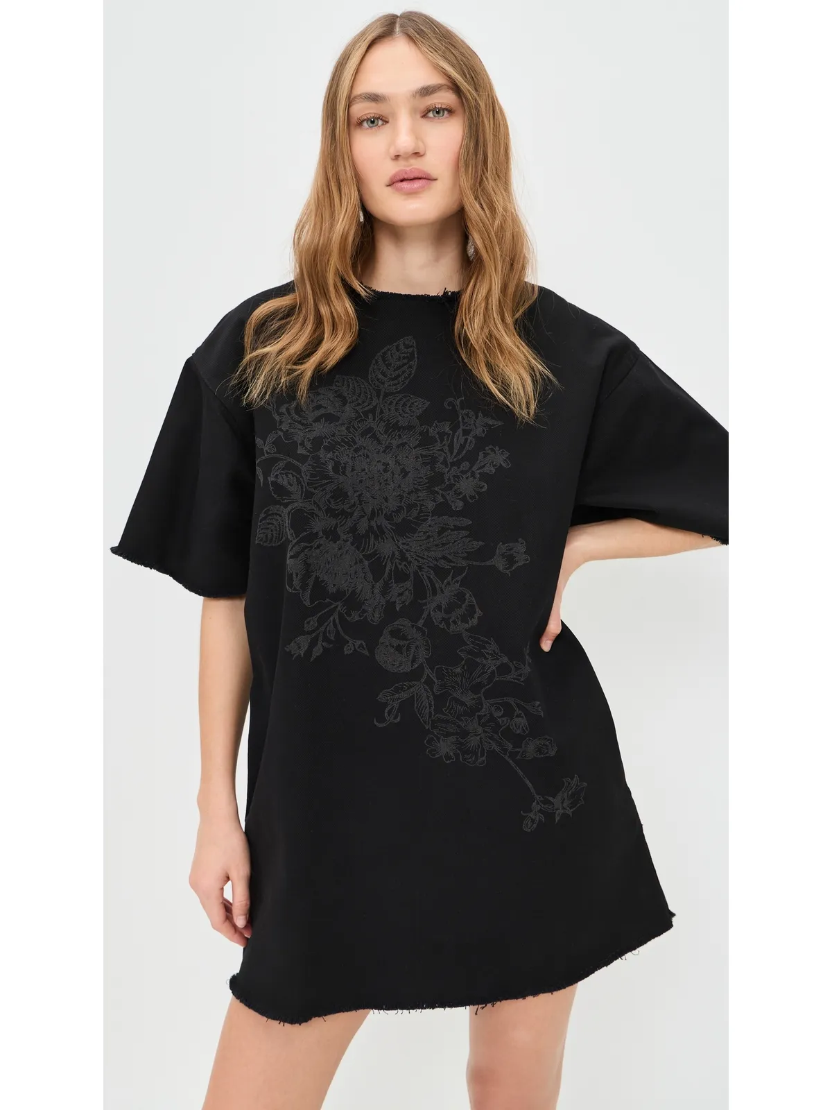 Marques'Almeida 花柄ドリルTシャツドレス ブラック - 画像2