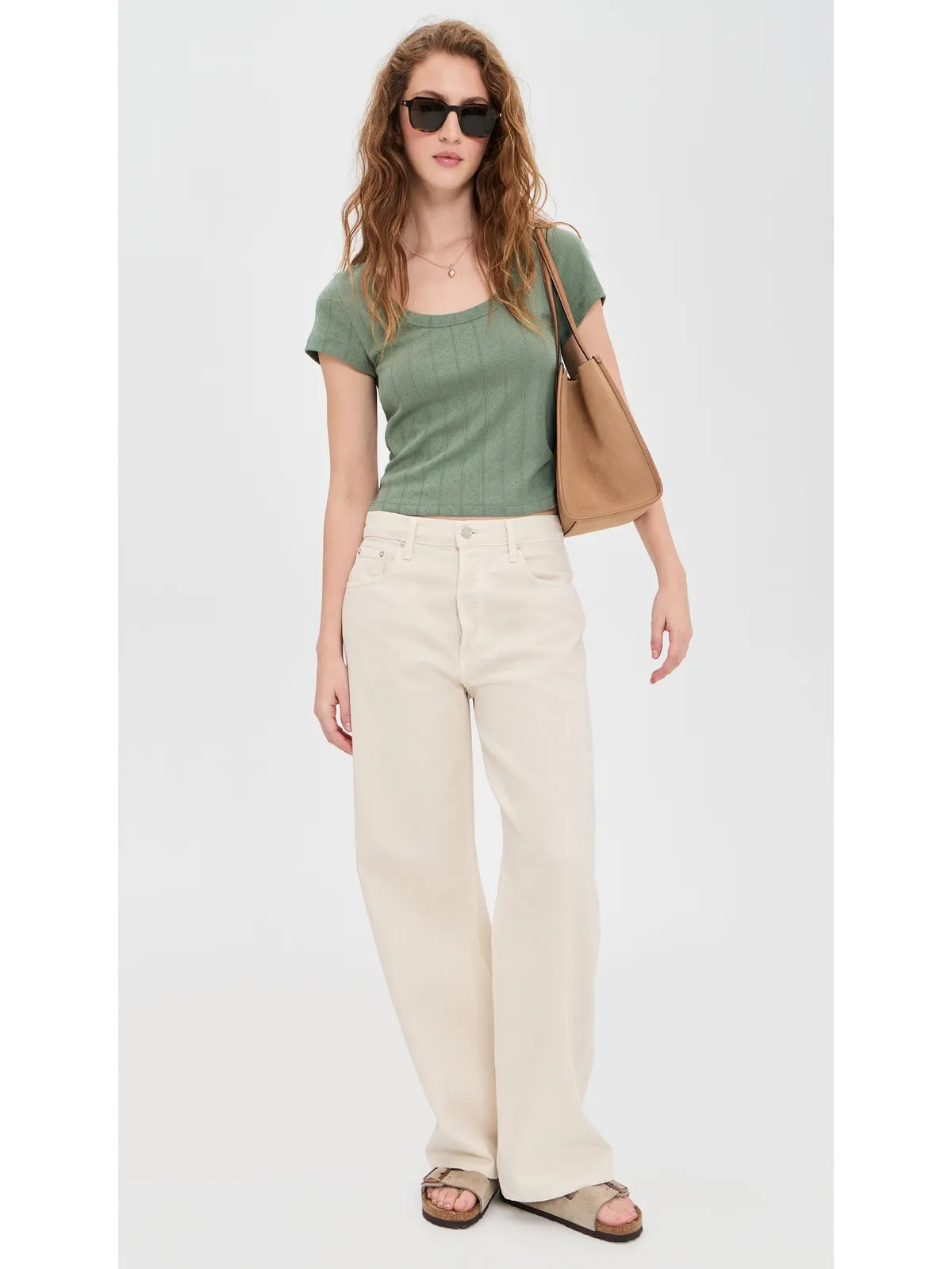 Marine Layer Lexi Pointelle Scoop Tee Olive - 画像5