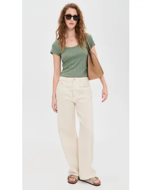 Marine Layer Lexi Pointelle Scoop Tee Olive - サムネイル5