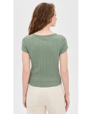 Marine Layer Lexi Pointelle Scoop Tee Olive - サムネイル3