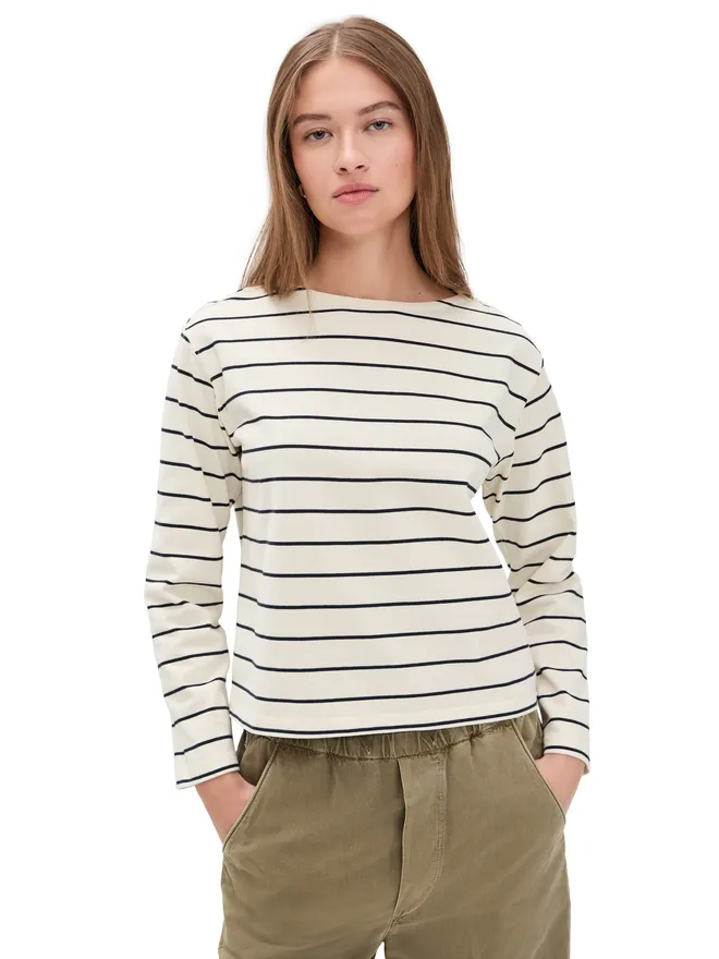 Marine Layer Marine Layer Luxe Sueded Mariner Tee ブラック/ホワイトストライプの商品画像