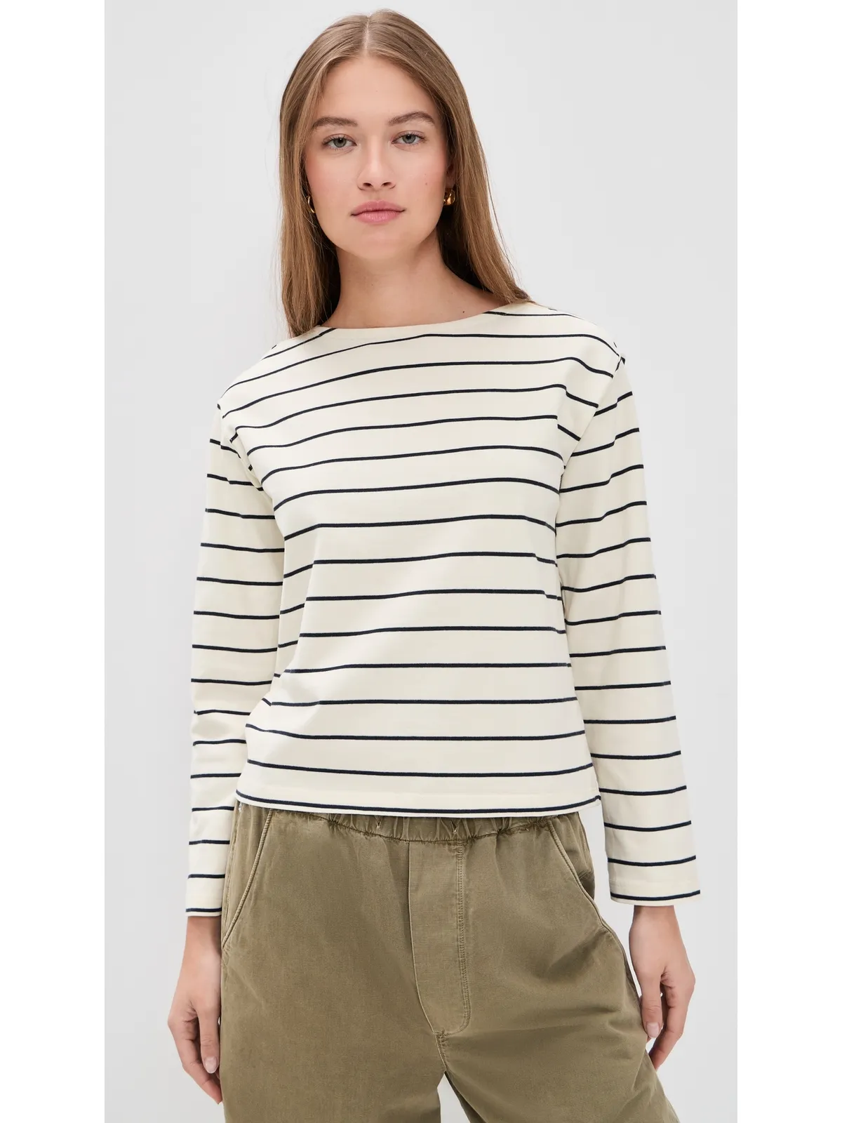 Marine Layer Luxe Sueded Mariner Tee ブラック/ホワイトストライプ - 画像2