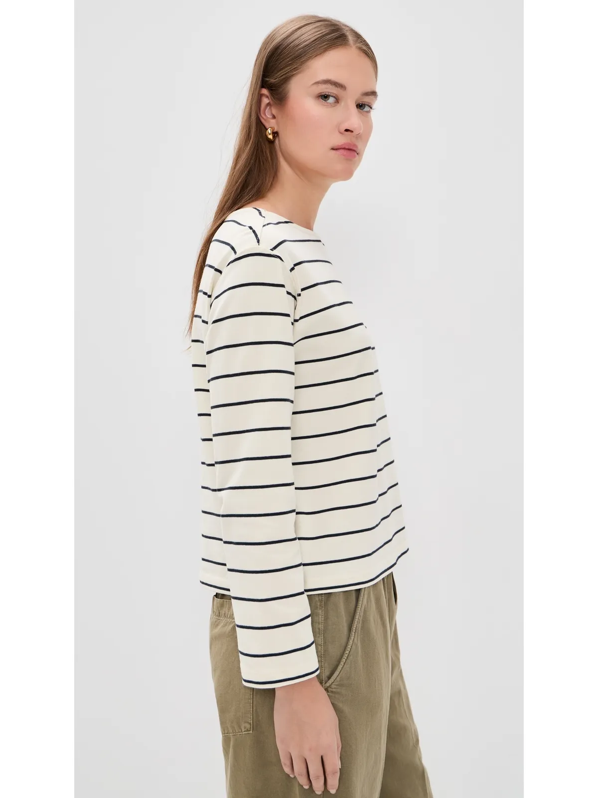 Marine Layer Luxe Sueded Mariner Tee ブラック/ホワイトストライプ - 画像4