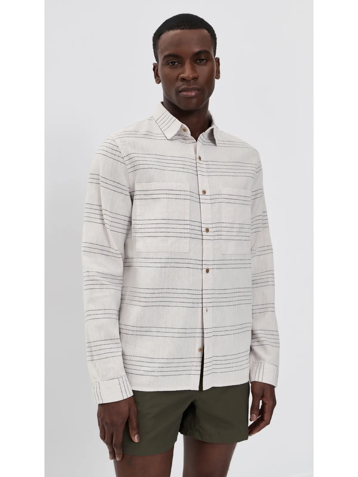 McTavish ヘンプ ロングスリーブシャツ ホワイトマルチ - 画像2