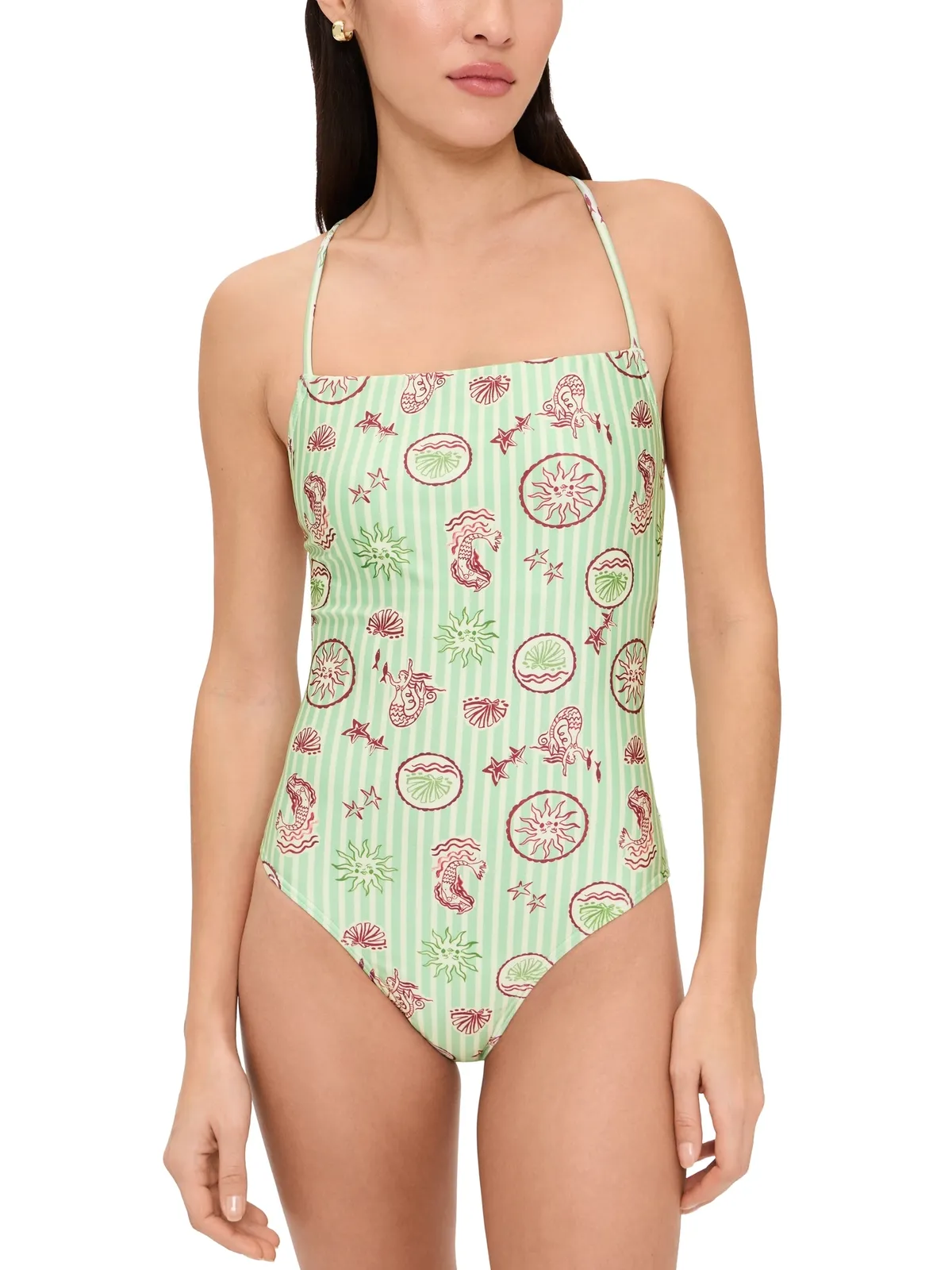 MINKPINK ソレイユ スクープバック ワンピース 水着 マーメイドストライプ - 画像1