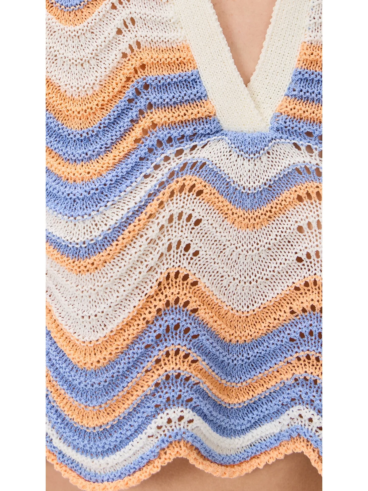 MINKPINK レオネ クロシェ編み クロップド ポロトップ Jacaranda/Peach Stripe - 画像6