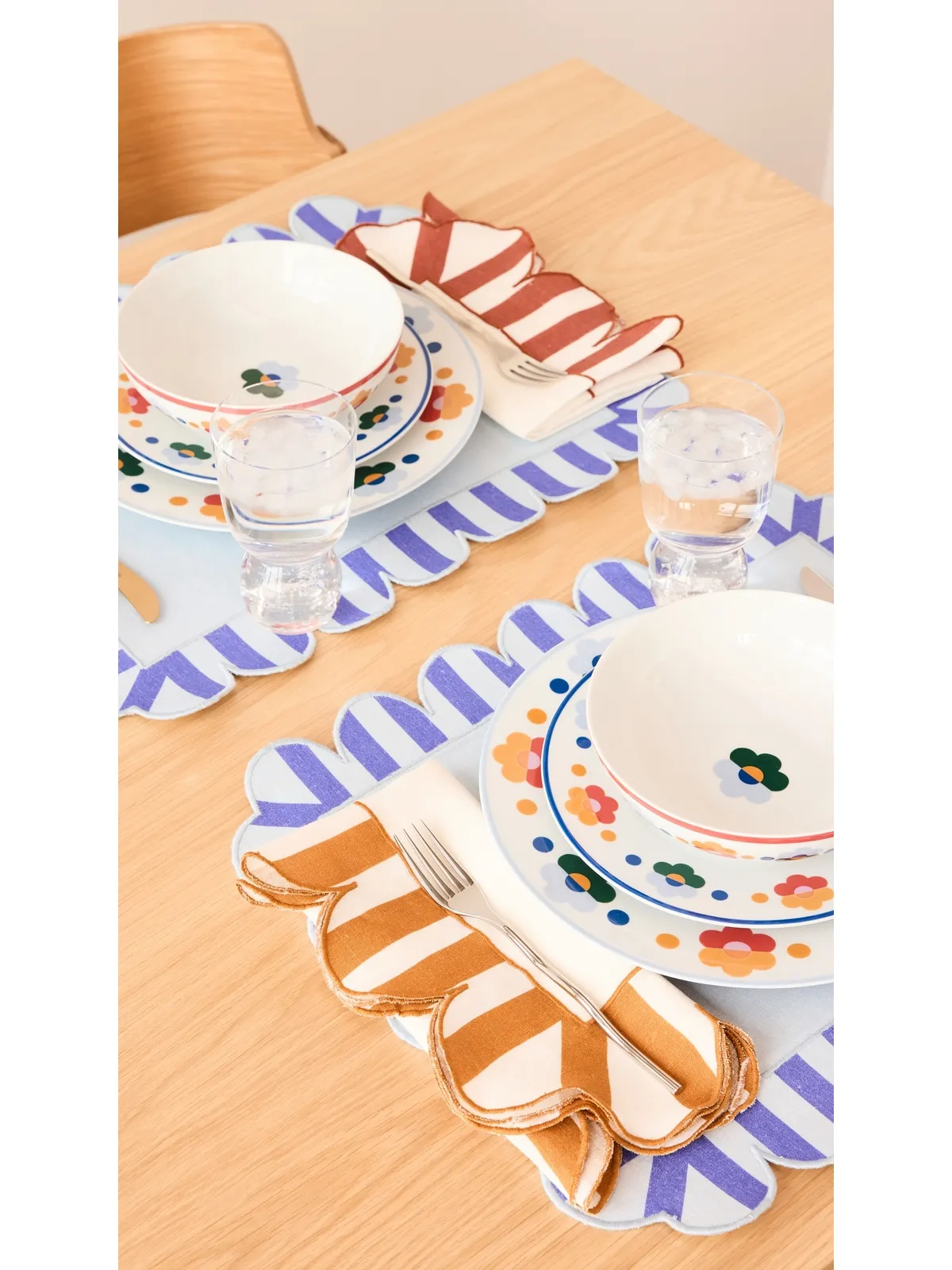 Misette 刺繍リネン テーブルマット 4枚セット ブルー - 画像6