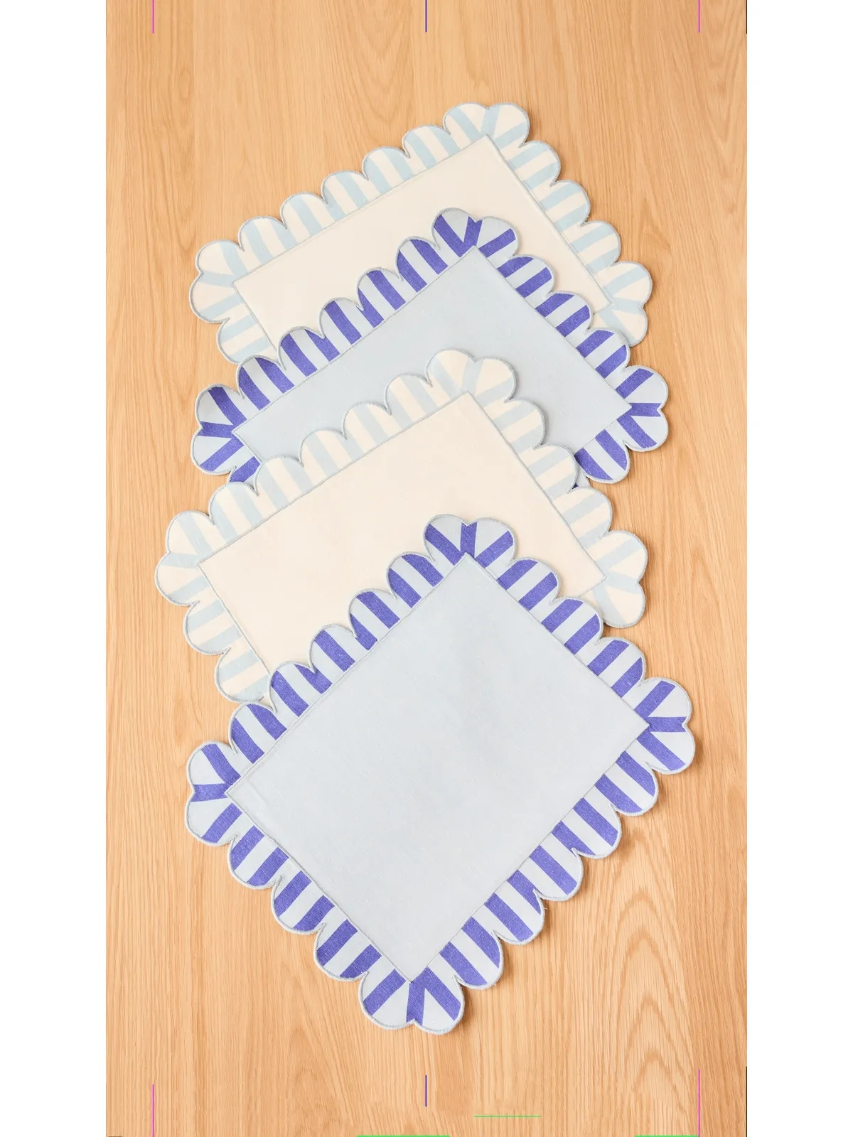 Misette 刺繍リネン テーブルマット 4枚セット ブルー - 画像2