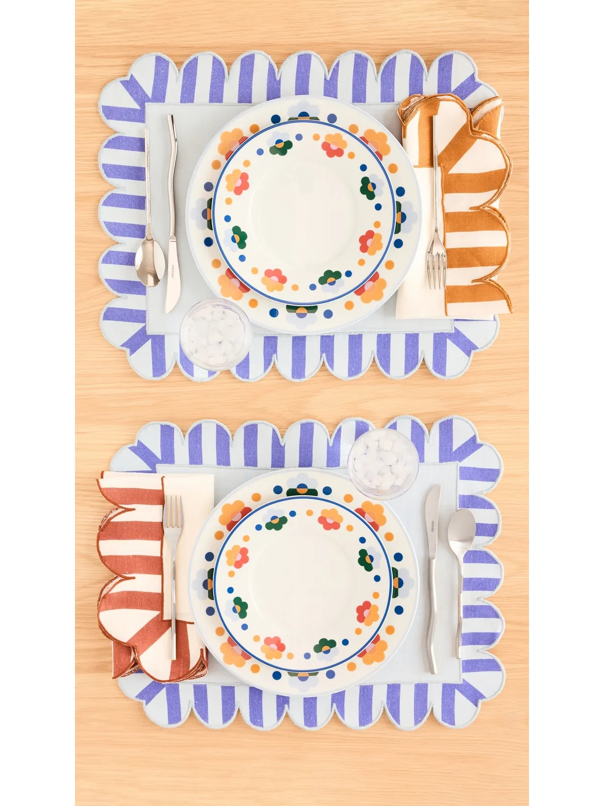 Misette 刺繍リネン テーブルマット 4枚セット ブルー - 画像3