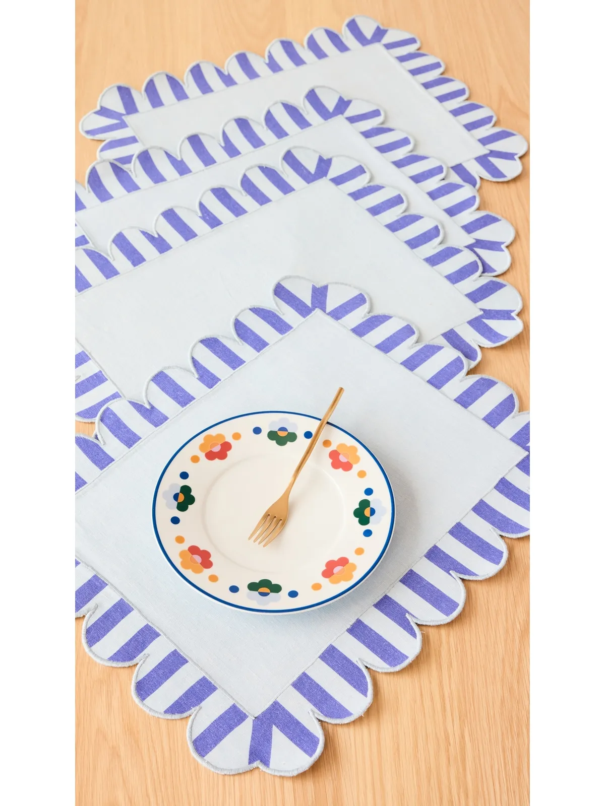 Misette 刺繍リネン テーブルマット 4枚セット ブルー - 画像4