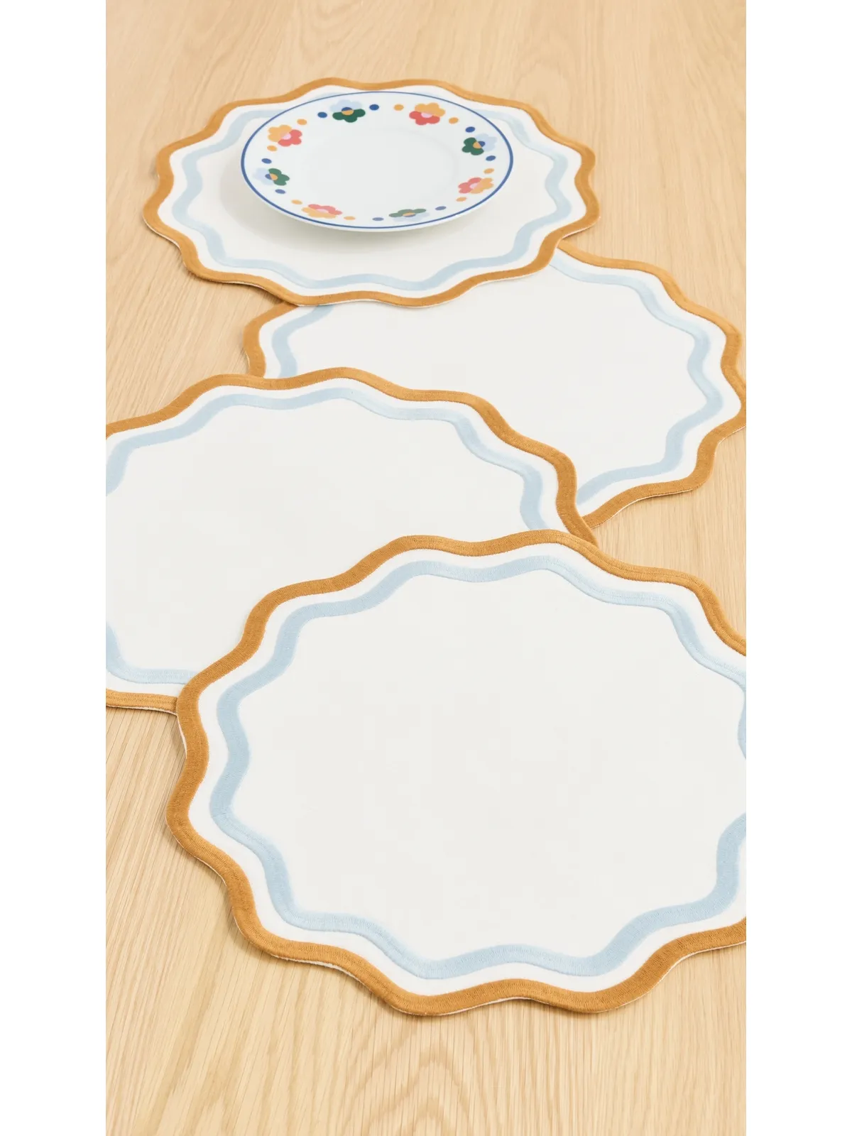 Misette リネン刺繍テーブルマット 4枚セット ブルー/アンバー - 画像2