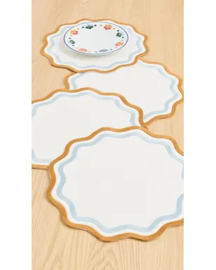 Misette リネン刺繍テーブルマット 4枚セット ブルー/アンバー - サムネイル2