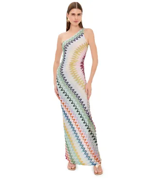 Missoni ワンショルダー ロングドレス マルチカラー ホワイトベース - サムネイル1