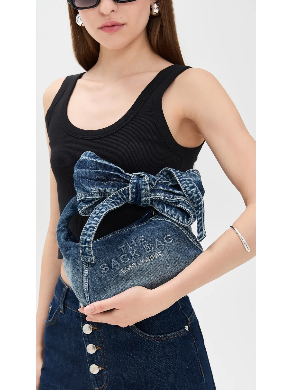 Marc Jacobs ボウ デニム ミニ サック バッグ - 画像3