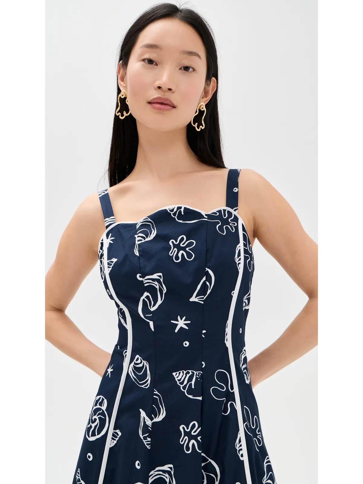Moon River スカラップ型ミディドレス ネイビー×マルチ - 画像5