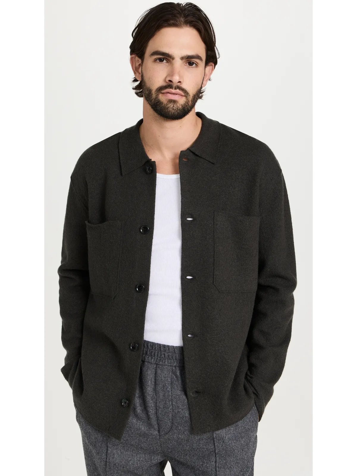 NN07 Jonas Full Button Sweater Dark Army M - 画像2