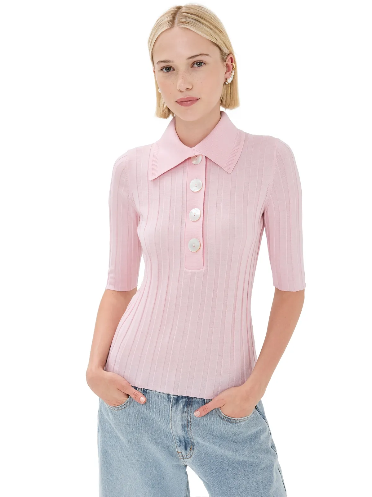 Nackiye Sugarman Knit Polo Rose S - 画像1