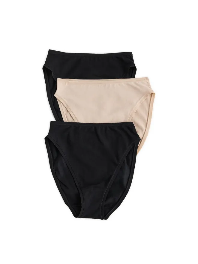 Natori Natori Bliss Bare Cotton High Cut Briefs 3枚組 ブラック/ブラック/ブラウンの商品画像