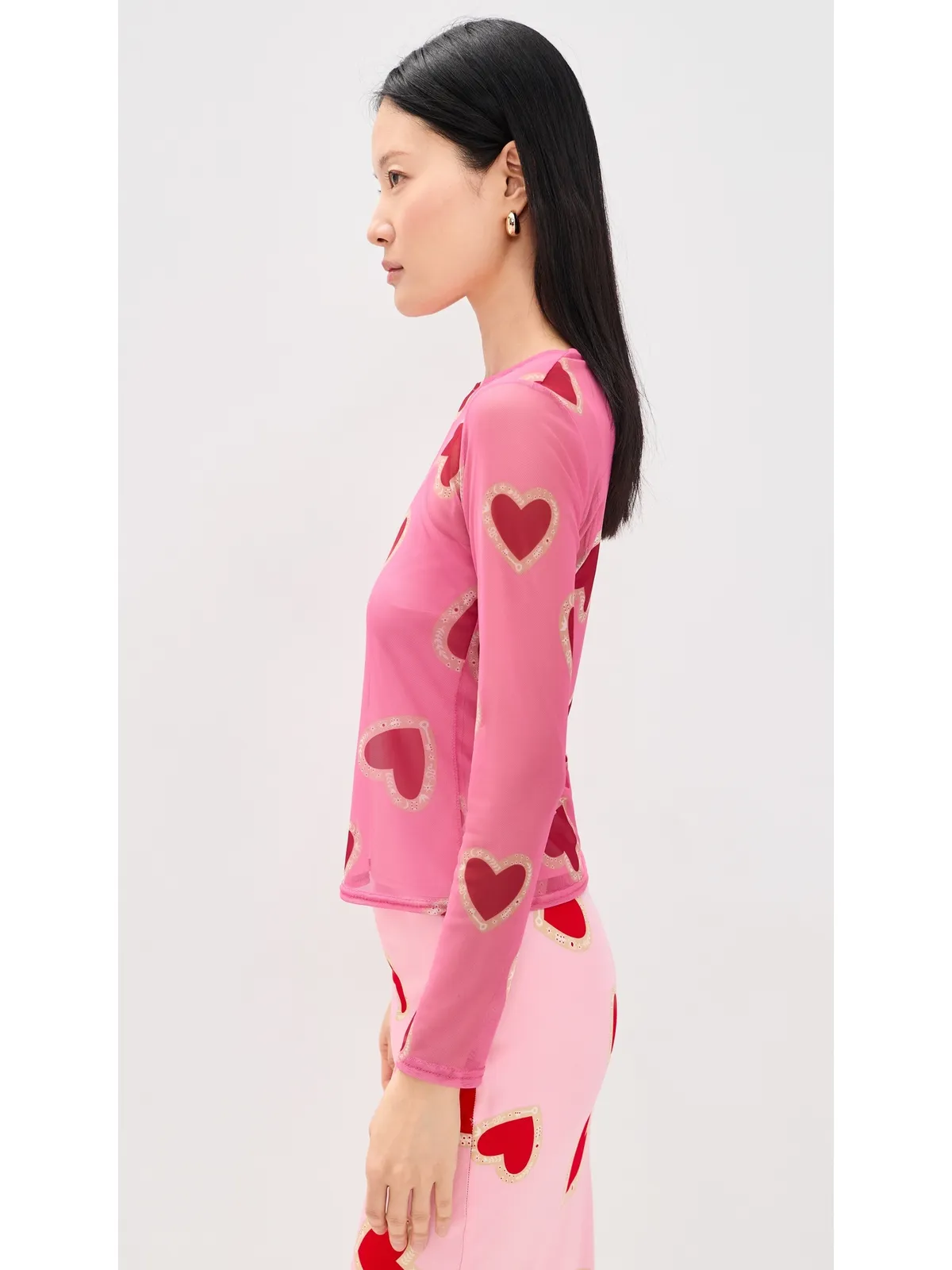 Never Fully Dressed ピンクのハート柄メッシュトップ - 画像4