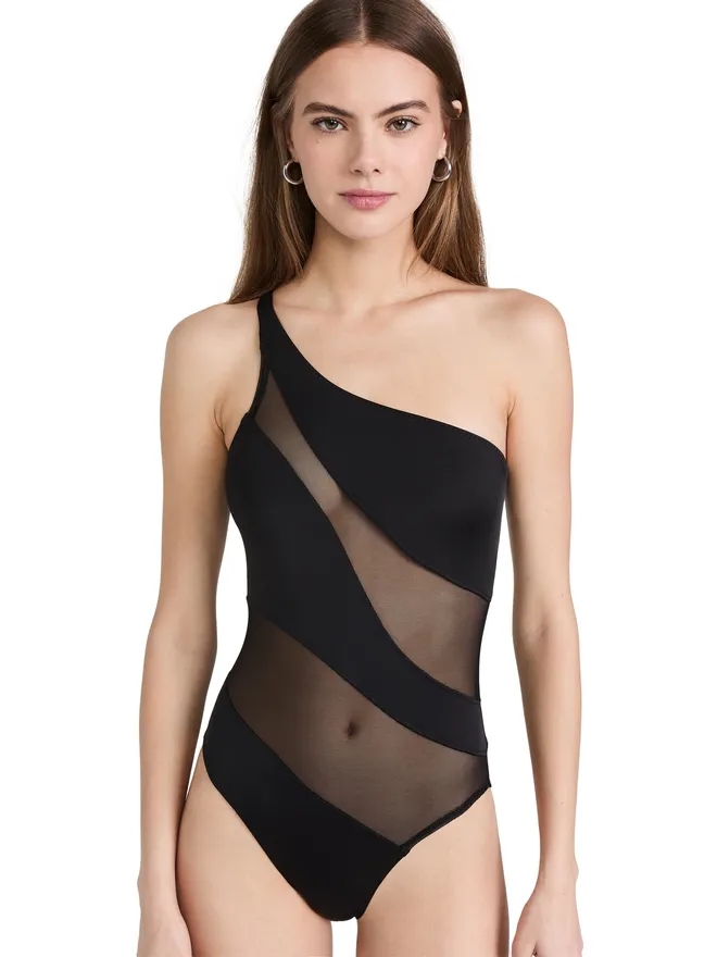 Norma Kamali Norma Kamali スネークメッシュ ワンピース水着 ブラック/ブラックメッシュの商品画像