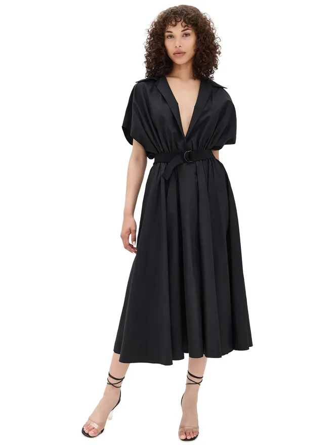 Norma Kamali Norma Kamali ベルト付きフレアミディシャツドレスの商品画像