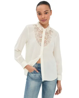 Nili Lotan Zola Lace Silk Shirt Ivory - サムネイル1