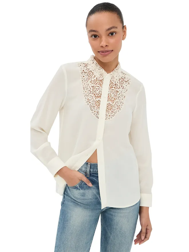 NILI LOTAN Nili Lotan Zola Lace Silk Shirt Ivoryの商品画像