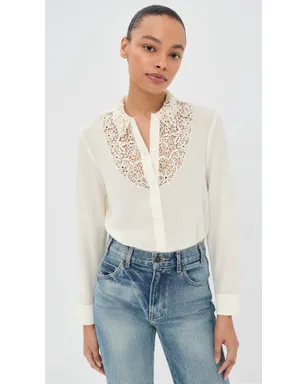 Nili Lotan Zola Lace Silk Shirt Ivory - サムネイル2
