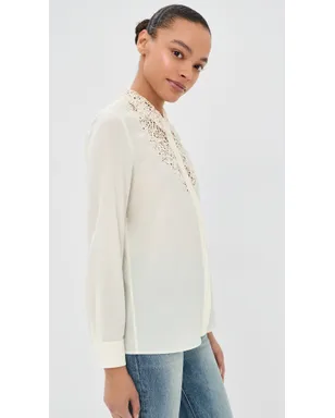 Nili Lotan Zola Lace Silk Shirt Ivory - サムネイル4