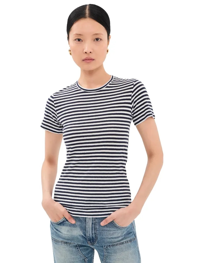 NILI LOTAN Nili Lotan ラナ クルーネックTシャツ ホワイト/ダークネイビー ストライプの商品画像