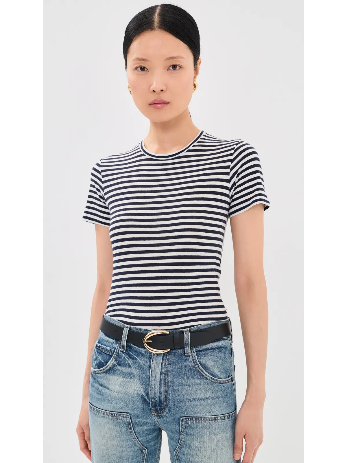 Nili Lotan ラナ クルーネックTシャツ ホワイト/ダークネイビー ストライプ - 画像2