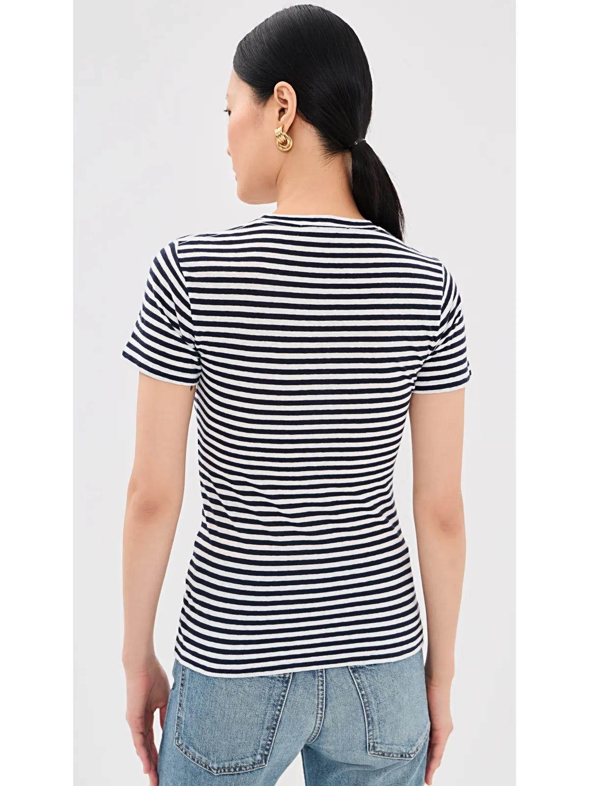 Nili Lotan ラナ クルーネックTシャツ ホワイト/ダークネイビー ストライプ - 画像3