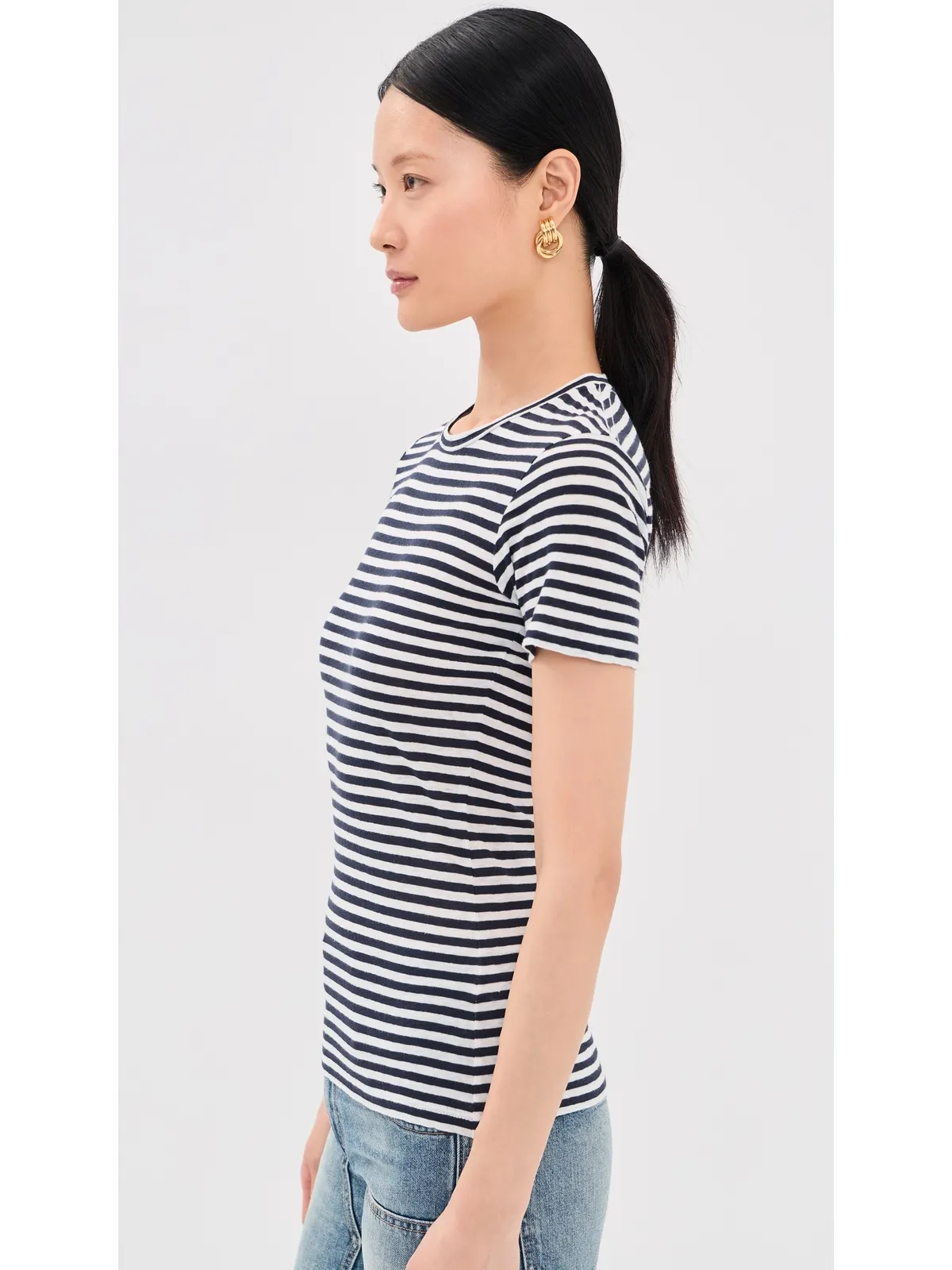 Nili Lotan ラナ クルーネックTシャツ ホワイト/ダークネイビー ストライプ - 画像4