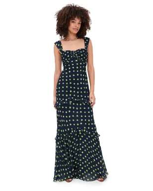 SALONI セルマ ロングドレス ポルカドット レモン - サムネイル1