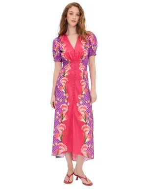 SALONI Lea Silk Dress Feather Raspberry Plmt - サムネイル1