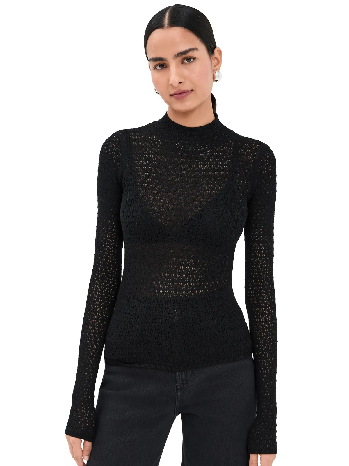 Sablyn マーロ レース風フィット モックネックTシャツ - 画像1