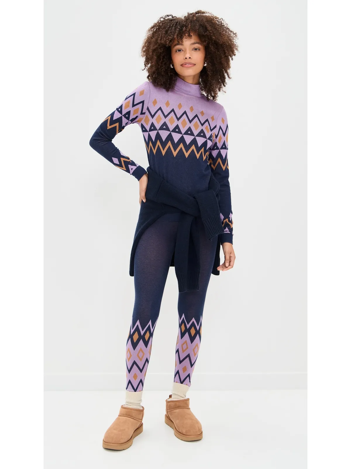 Sweaty Betty モダールジャカード ベースレイヤー アンクルレギンス パープル ジオ柄 ジャカード - 画像5