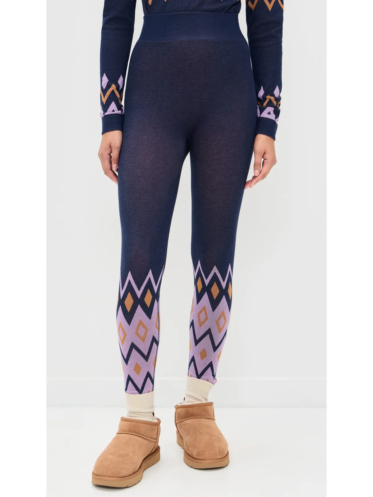 Sweaty Betty モダールジャカード ベースレイヤー アンクルレギンス パープル ジオ柄 ジャカード - 画像2
