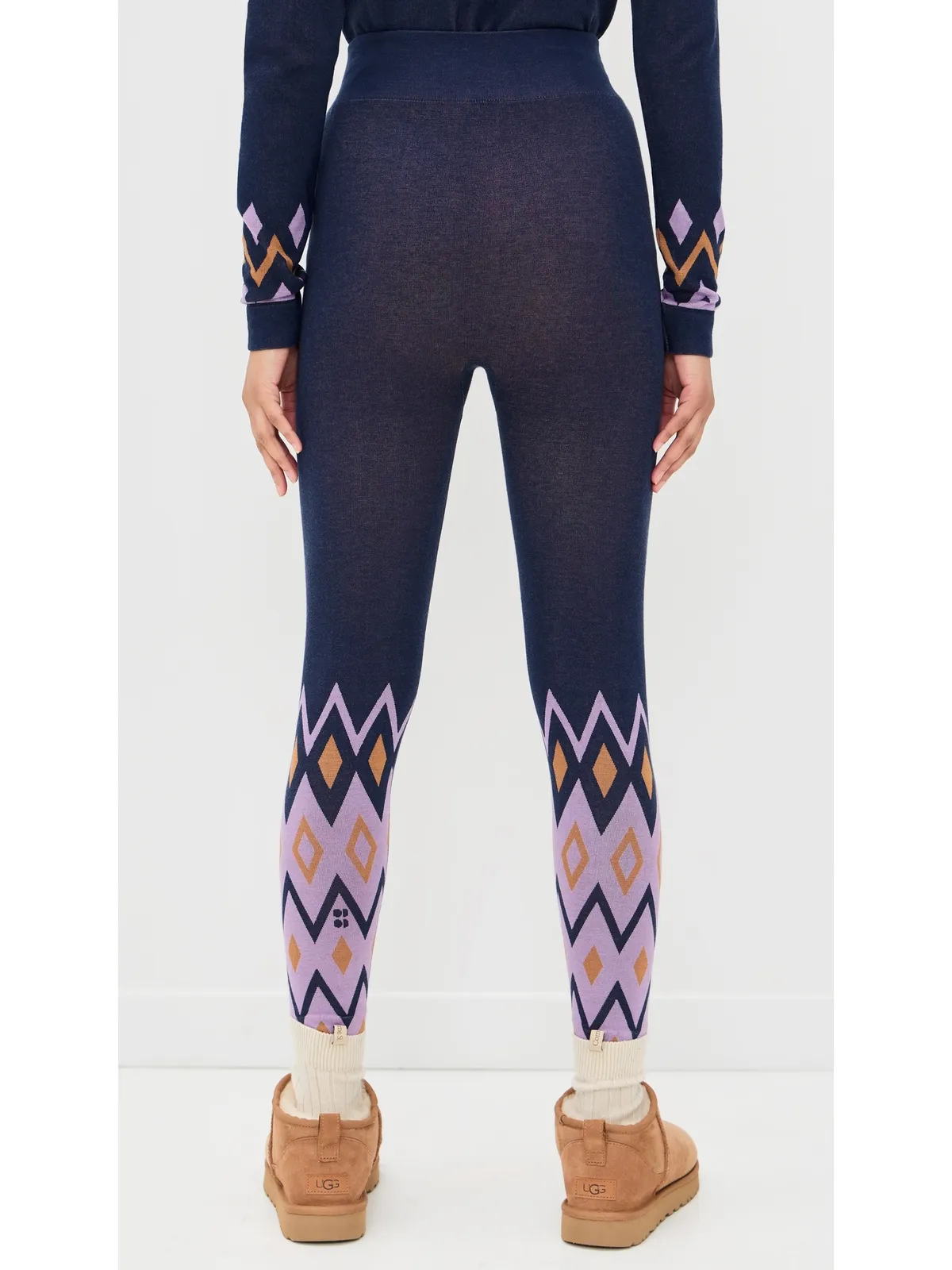 Sweaty Betty モダールジャカード ベースレイヤー アンクルレギンス パープル ジオ柄 ジャカード - 画像3