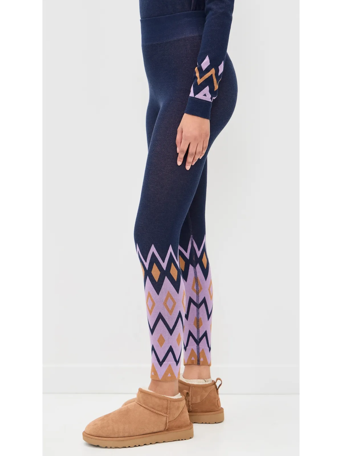 Sweaty Betty モダールジャカード ベースレイヤー アンクルレギンス パープル ジオ柄 ジャカード - 画像4