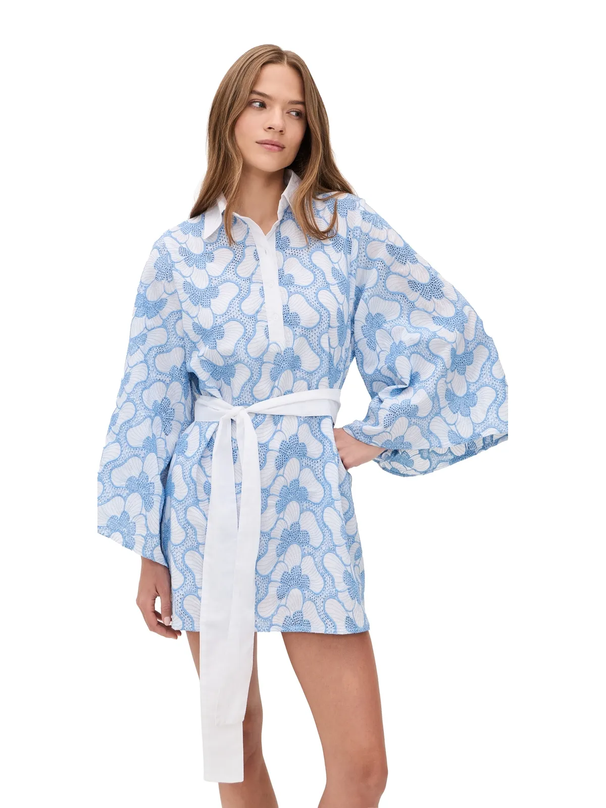 SUNDRESS ルピ ショートカバーアップ アイレット蝶柄 ブルー - 画像1